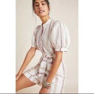 Anthropologie Amadi Lucie Linen Striped Romper